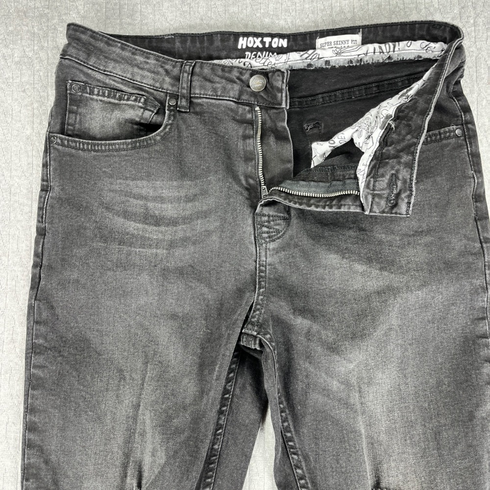 Hoxton Denim Super Skinny Goth Core Punk Jeans Men 34x34 (30X33 Black Distressed - Picture 11 of 15
